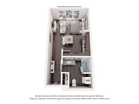 Floor plan for studio, 1 bath, 464 sqft